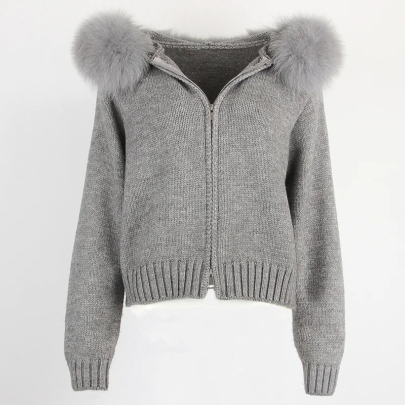 ANAES FOX FUR CARDIGAN JACKET