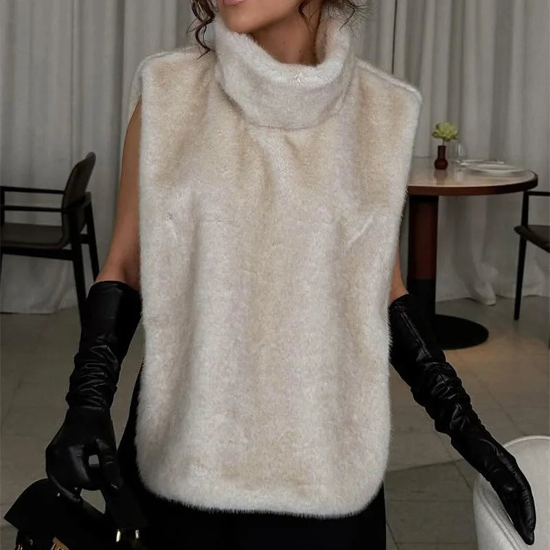 HARLI FAUX FUR TURTLENECK VEST