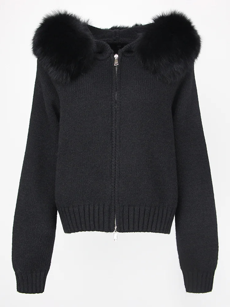 ANAES FOX FUR CARDIGAN JACKET