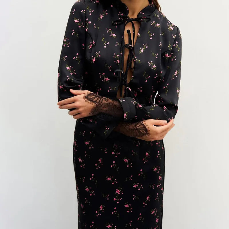 ROUZI LACE UP MIDI DRESS