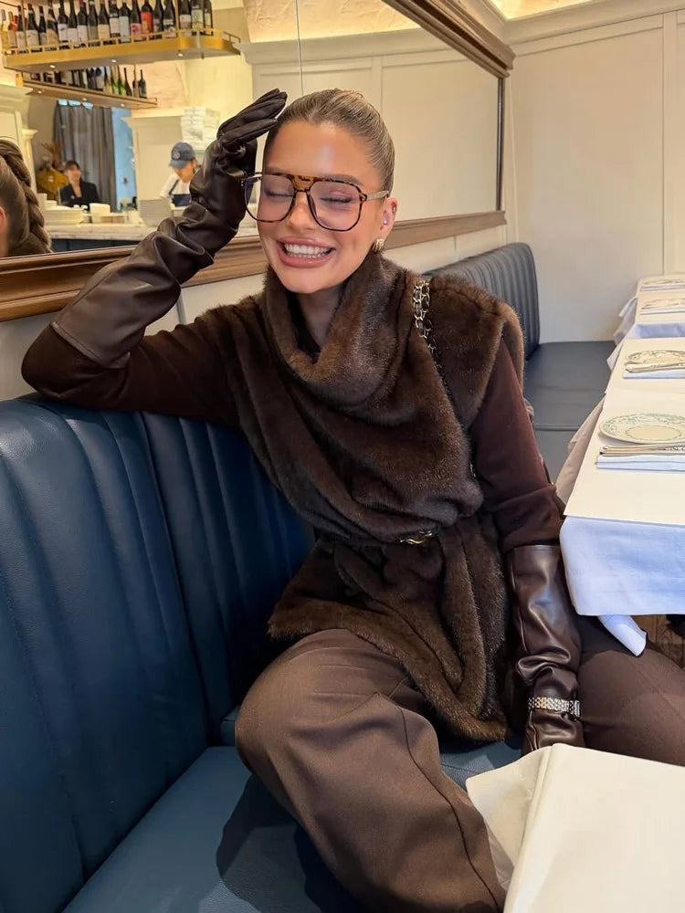 HARLI FAUX FUR TURTLENECK VEST