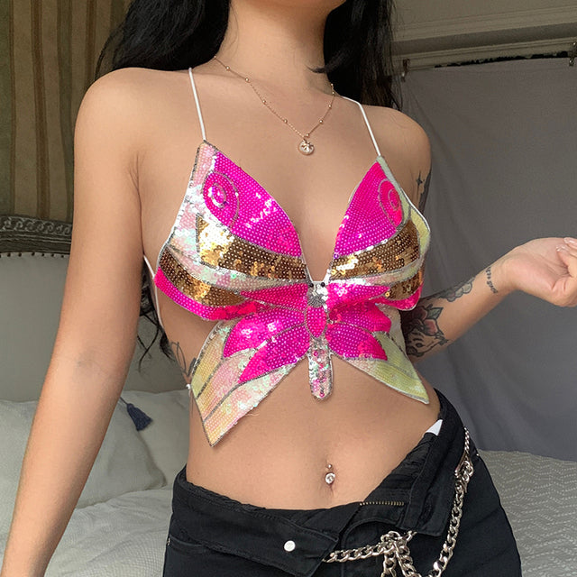 HALSEY BUTTERFLY SEQUIN TOP